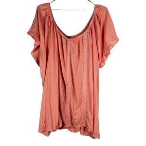 Torrid Peach Boho Peasant Blouse Cinched Collar - Size 4